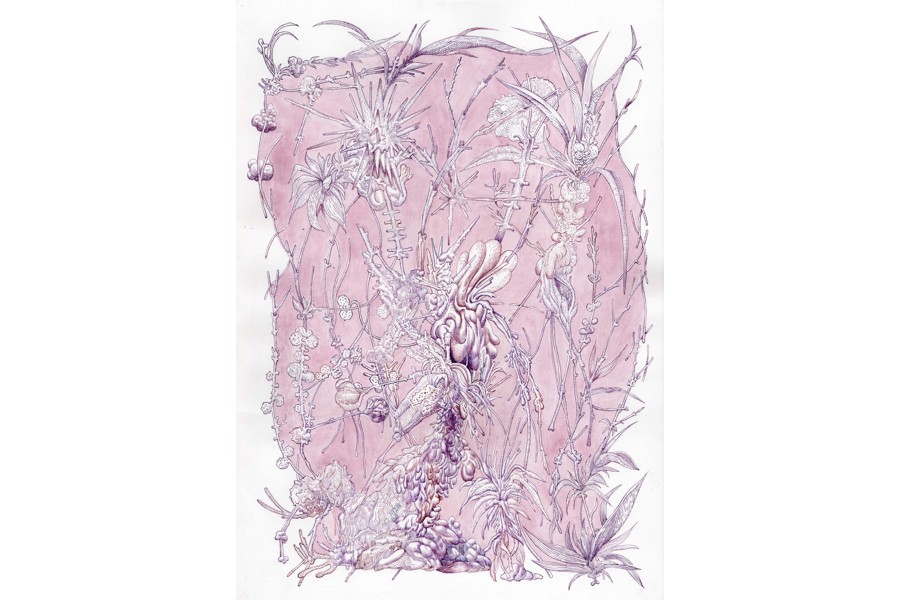 Ohne Titel, aus der Serie „Voids & Filaments“, Antiktusche auf Hahnemühle Papier, 42 x 29,7 cm, 2025