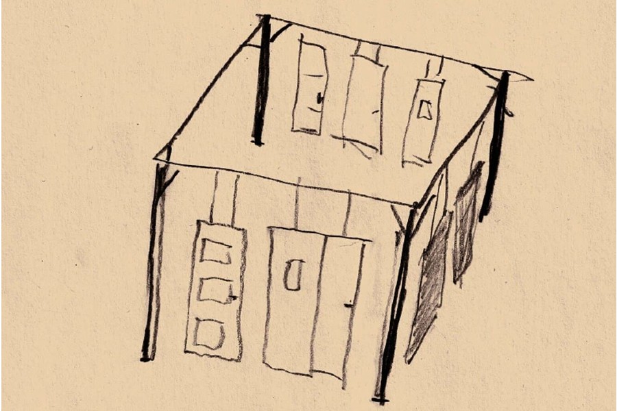 Foto: kk Abbildung: Johanes Zechner. Skizze der Installation Türen zur Dichtung.